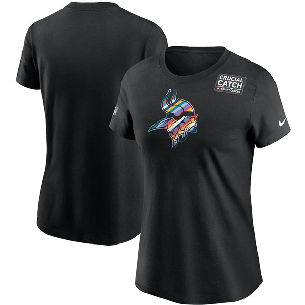 Women's Minnesota Vikings 2020 Black Sideline Crucial Catch Performance NFL T-Shirt(Run Small)